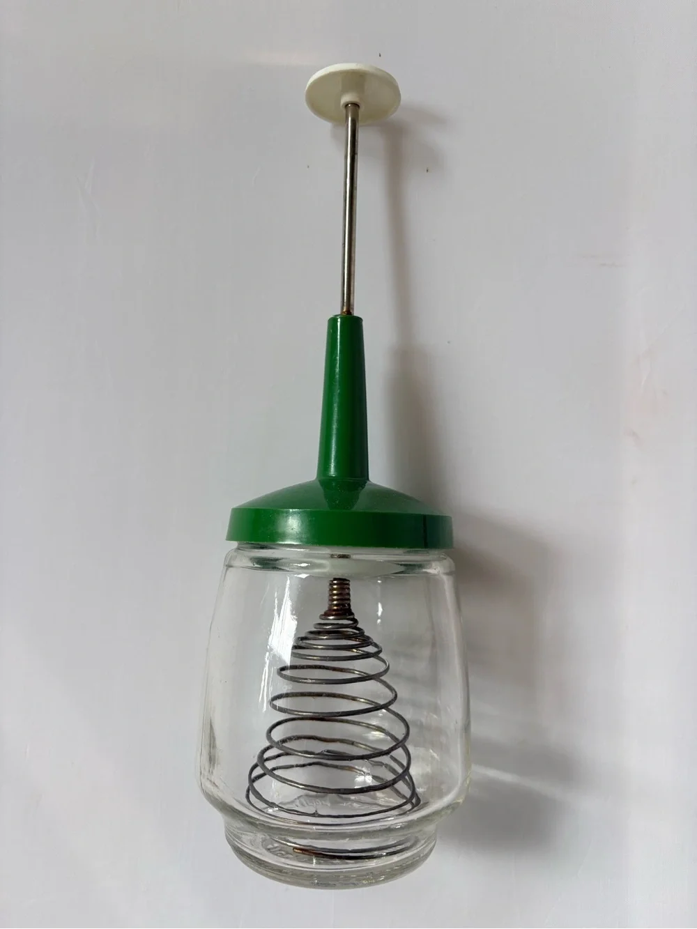 Vintage Federal Housewares Retro Green-Top Spring Action Glass Whisk Jar